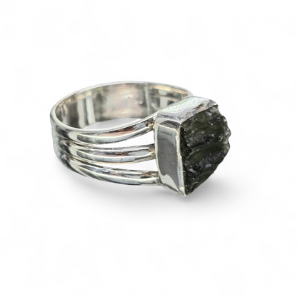 Moldavite Size 7.5 Ring #1 (Sterling Silver 925)