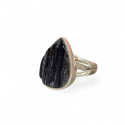 Black Tourmaline Size 6.5 Ring #1 (Sterling Silver 925)