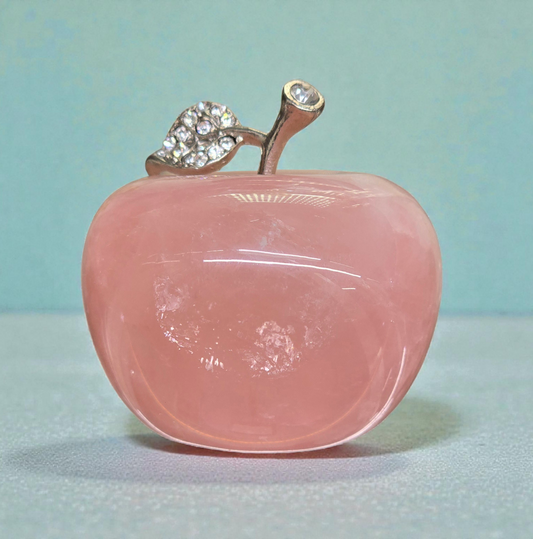 Rose Quartz Apple Carving (approx. 43mm)