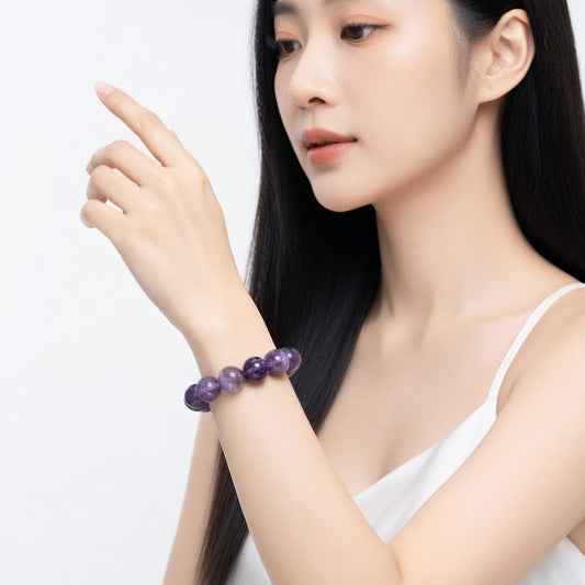 Dreamer's Vision: Natural Chevron Amethyst Bead Bracelet (12mm Beads · 17cm)