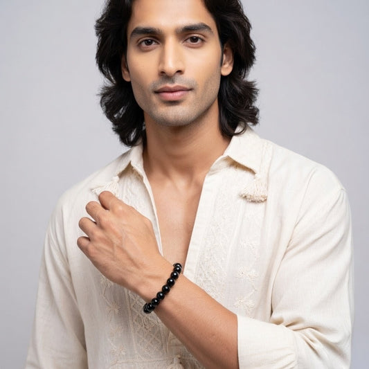 The Void Shield: Natural Black Obsidian Bead Bracelet (10mm Beads · 17cm)