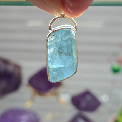 Raw Aquamarine Pendant (Sterling Silver 925)