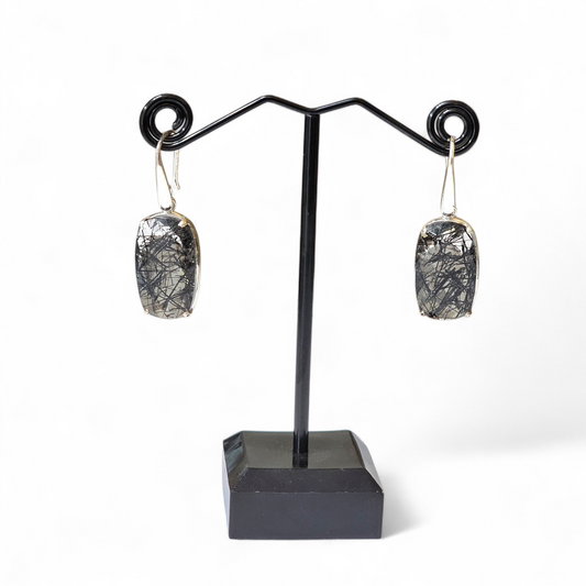 Faceted Tourmalinated Quartz Drop Earrings (Sterling Silver 925)