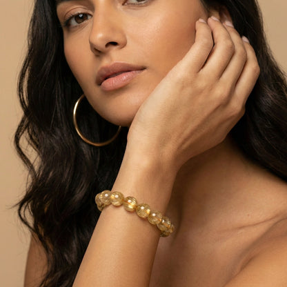 Premium Golden Rutilated Quartz Bracelet (Approx. 13.5mm - 21cm)