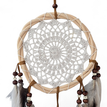 Tribal Style White Macramé Dreamcatcher with Cerithium Vertagus & Humpback Cowrie Seashells (Small)