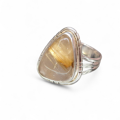 Golden Rutilated Quartz Size 7.5 Ring #4 (Sterling Silver 925)