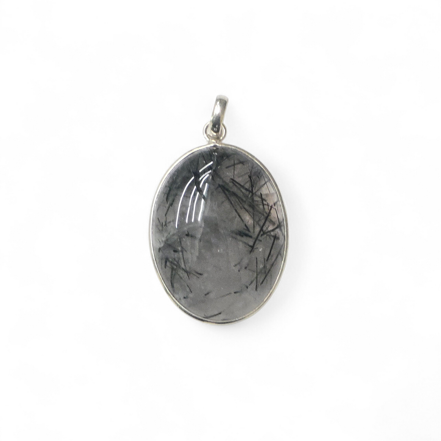 Tourmalinated Quartz Oval Pendant (Sterling Silver 925)
