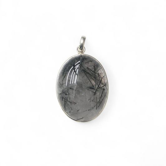 Tourmalinated Quartz Oval Pendant (Sterling Silver 925)