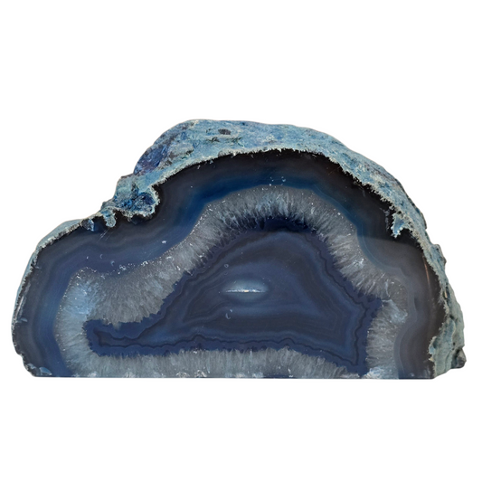 Deep Ocean Echoes: Vibrant Blue Agate Geode Display