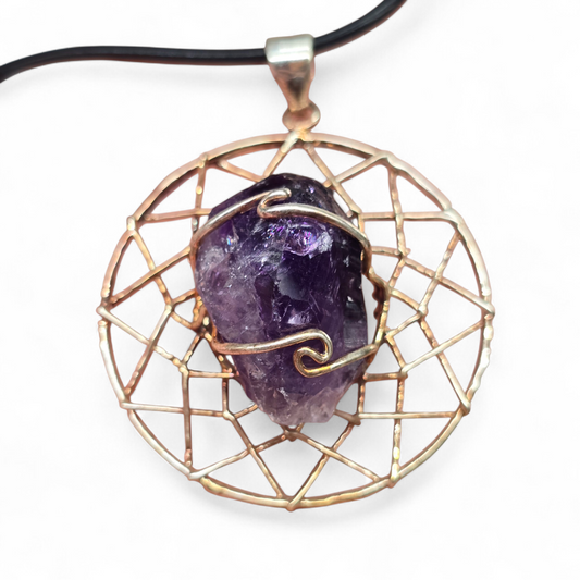 Wire Wrapped Amethyst Dream Catcher Pendant Necklace