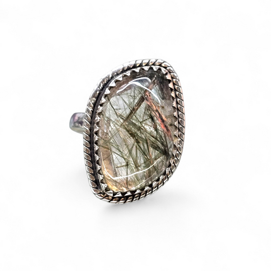 Green Rutile Quartz Size 8 Ring #1 (Sterling Silver 925)