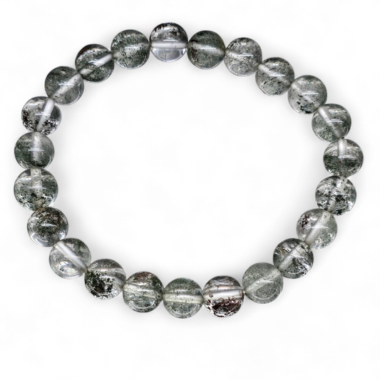 Forest in a Stone: Natural Green Phantom Quartz Bead Bracelet (8mm Beads · 16.5cm)