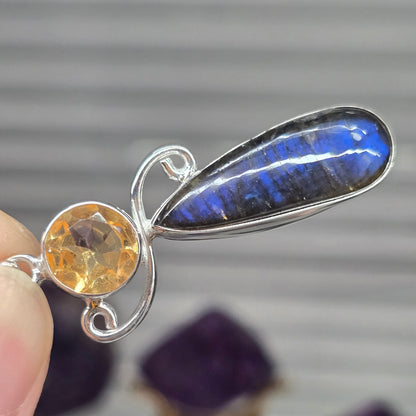 Labradorite with Citrine Pendant (Sterling Silver 925)