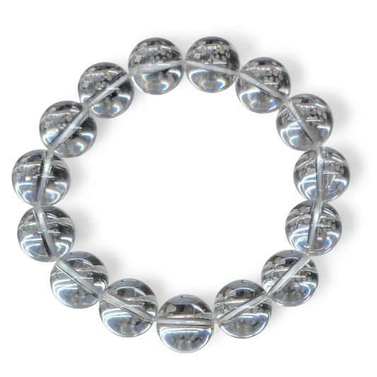 Pure Light: High-Clarity Clear Quartz Bead Bracelet (12mm Beads · 16cm)
