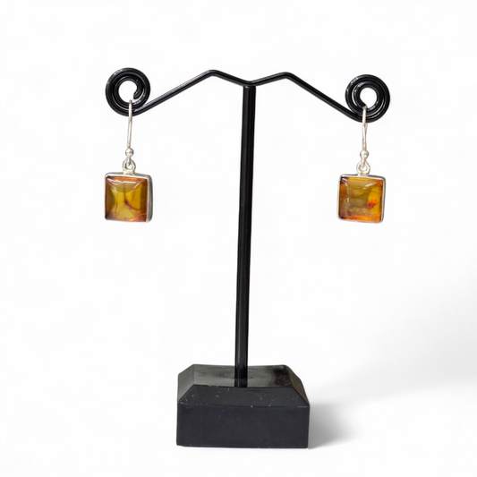 Square Baltic Amber Earrings (Sterling Silver 925) #2