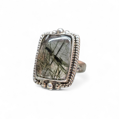 Green Rutile Quartz Size 8 Ring #2 (Sterling Silver 925)