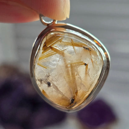 Golden Rutilated Quartz Pendant #2 (Sterling Silver 925)
