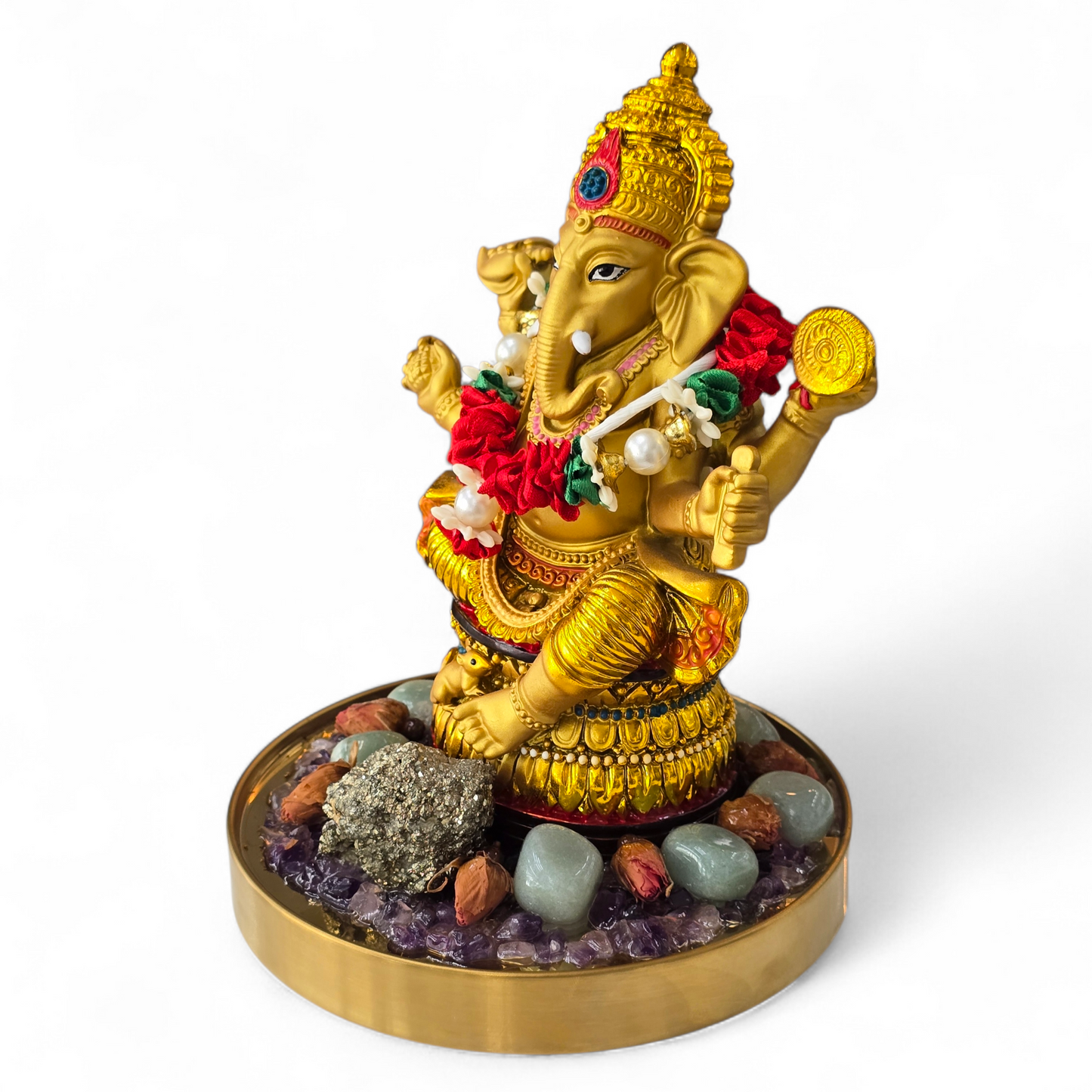 Golden Lord Ganesha Statue with Crystal Accents