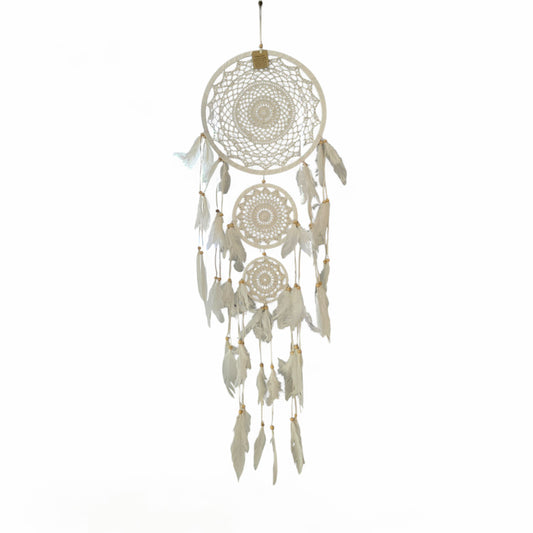 White Macramé Bohemian Dreamcatcher (Large - 3 Hoops)