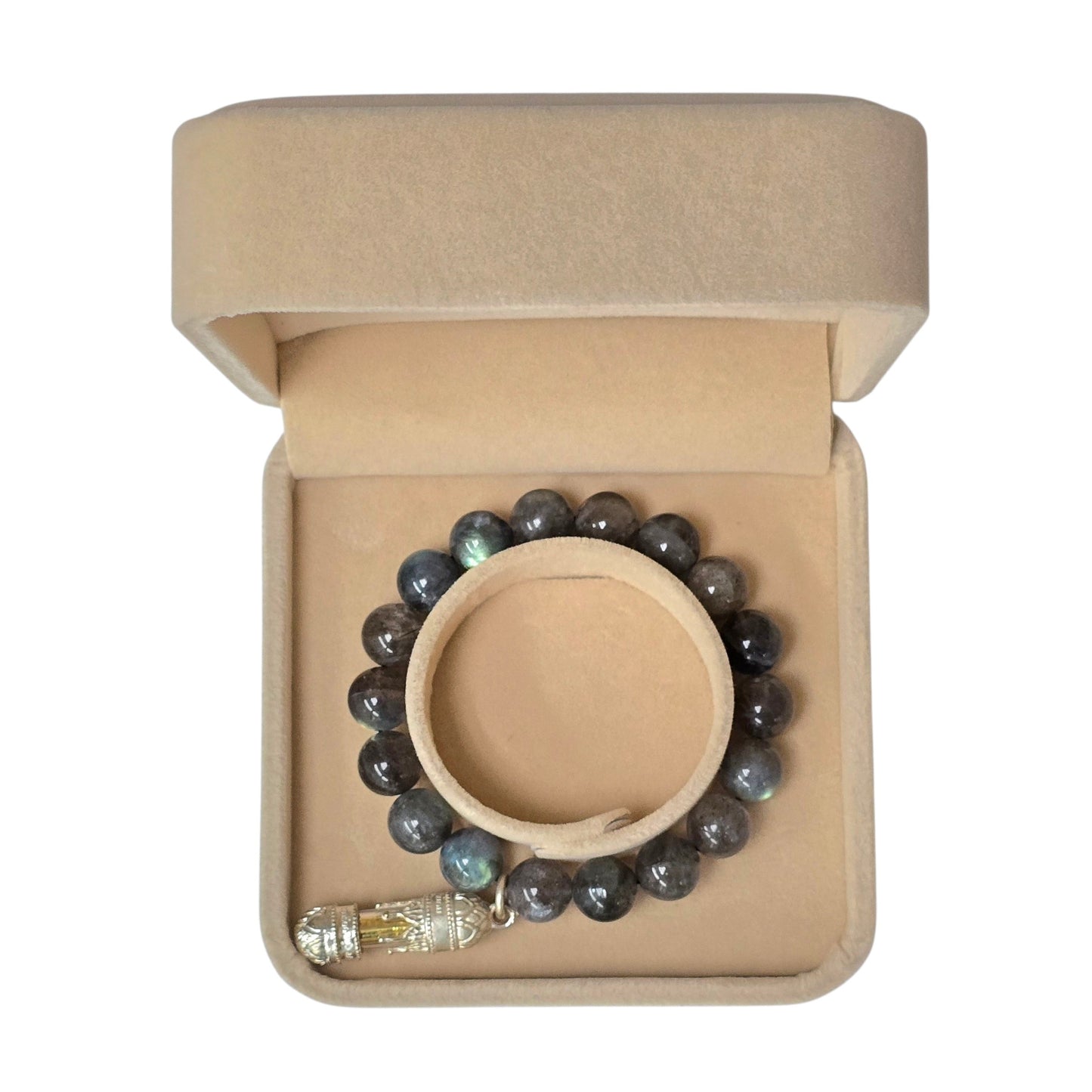The Mystic’s Shield: Natural Labradorite & Sacred Thai Takrut Bracelet