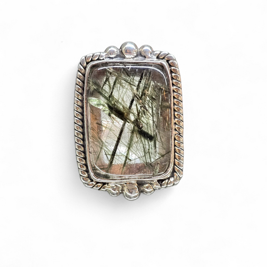 Green Rutile Quartz Size 8 Ring #2 (Sterling Silver 925)