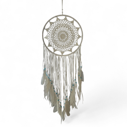 White Macramé Bohemian Dreamcatcher (Medium)