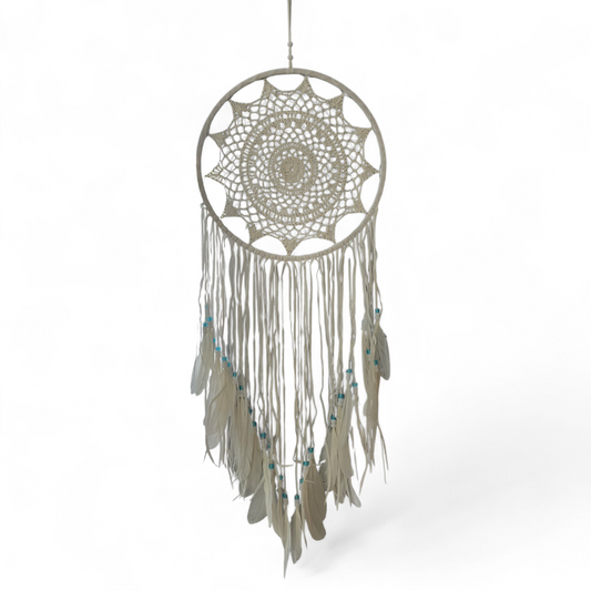 White Macramé Bohemian Dreamcatcher (Medium)