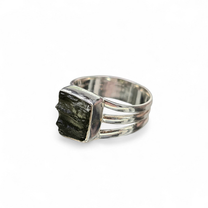 Moldavite Size 7.5 Ring #1 (Sterling Silver 925)