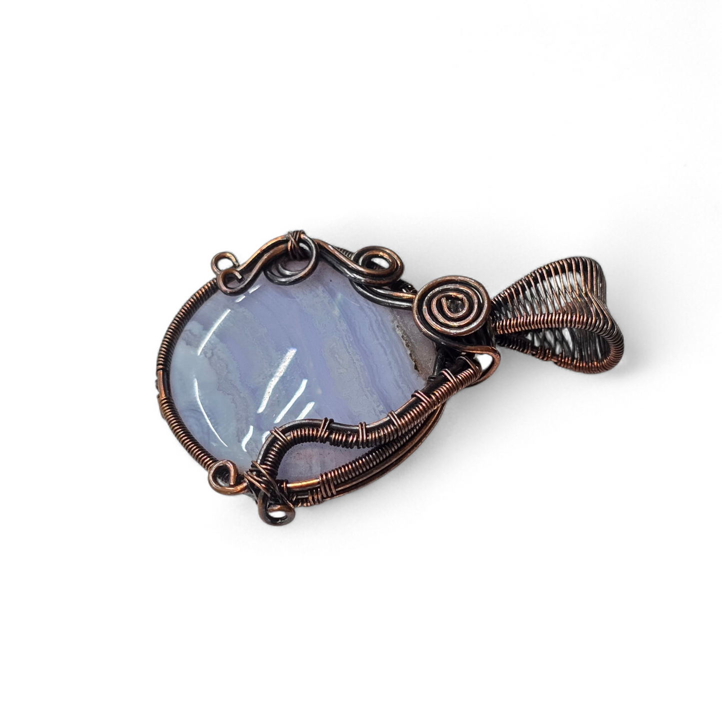 Handmade Copper-Wired Blue Lace Agate Pendant