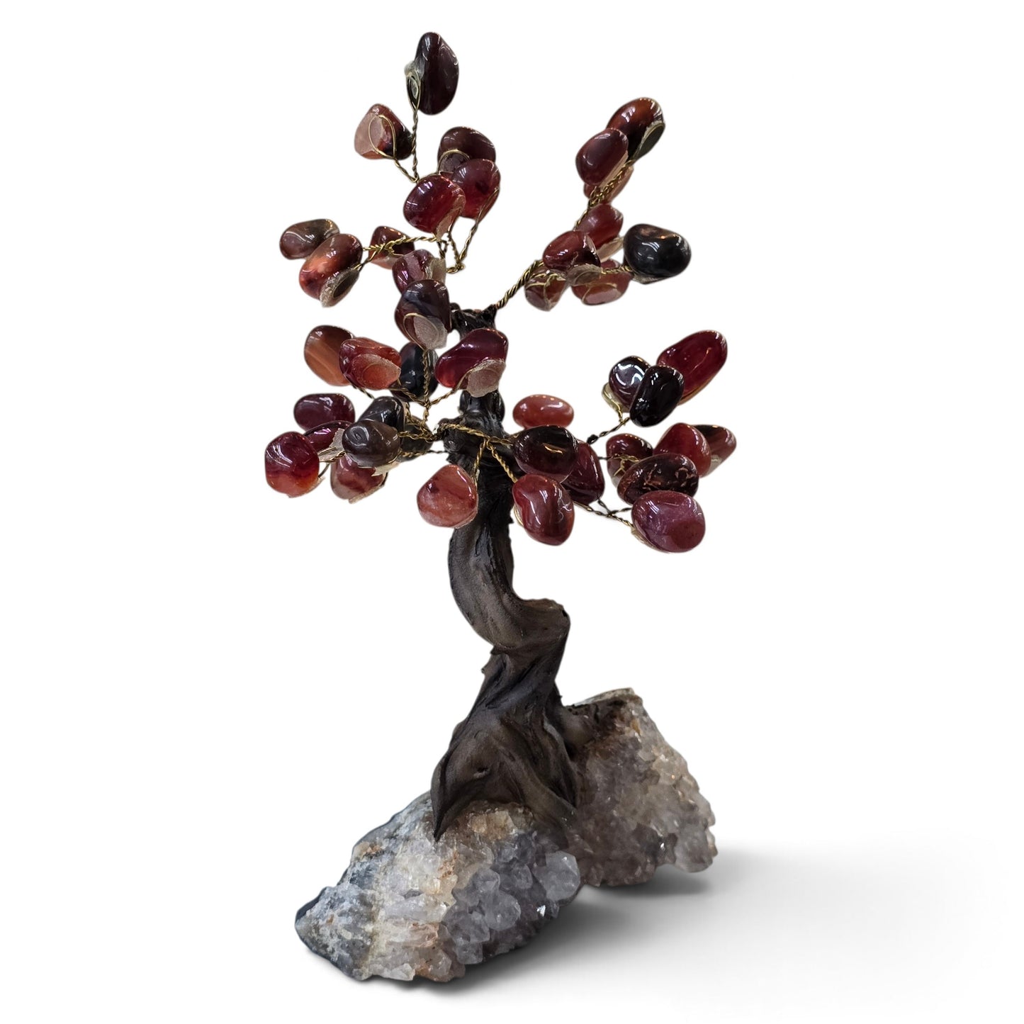 Spark of Vitality: Carnelian Crystal Tree on Quartz Base