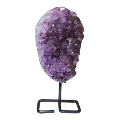 Elevated Serenity: Amethyst Cluster on Modern Metal Stand