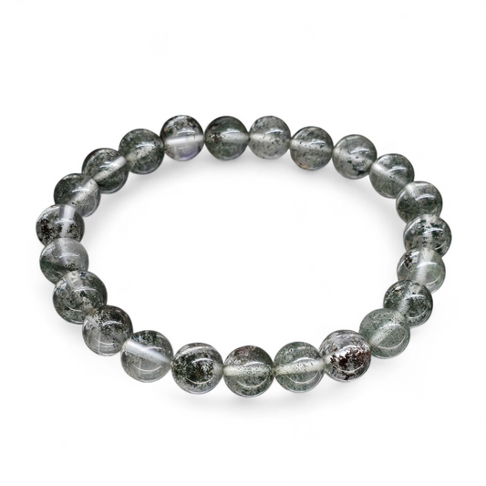 Forest in a Stone: Natural Green Phantom Quartz Bead Bracelet (8mm Beads · 16.5cm)