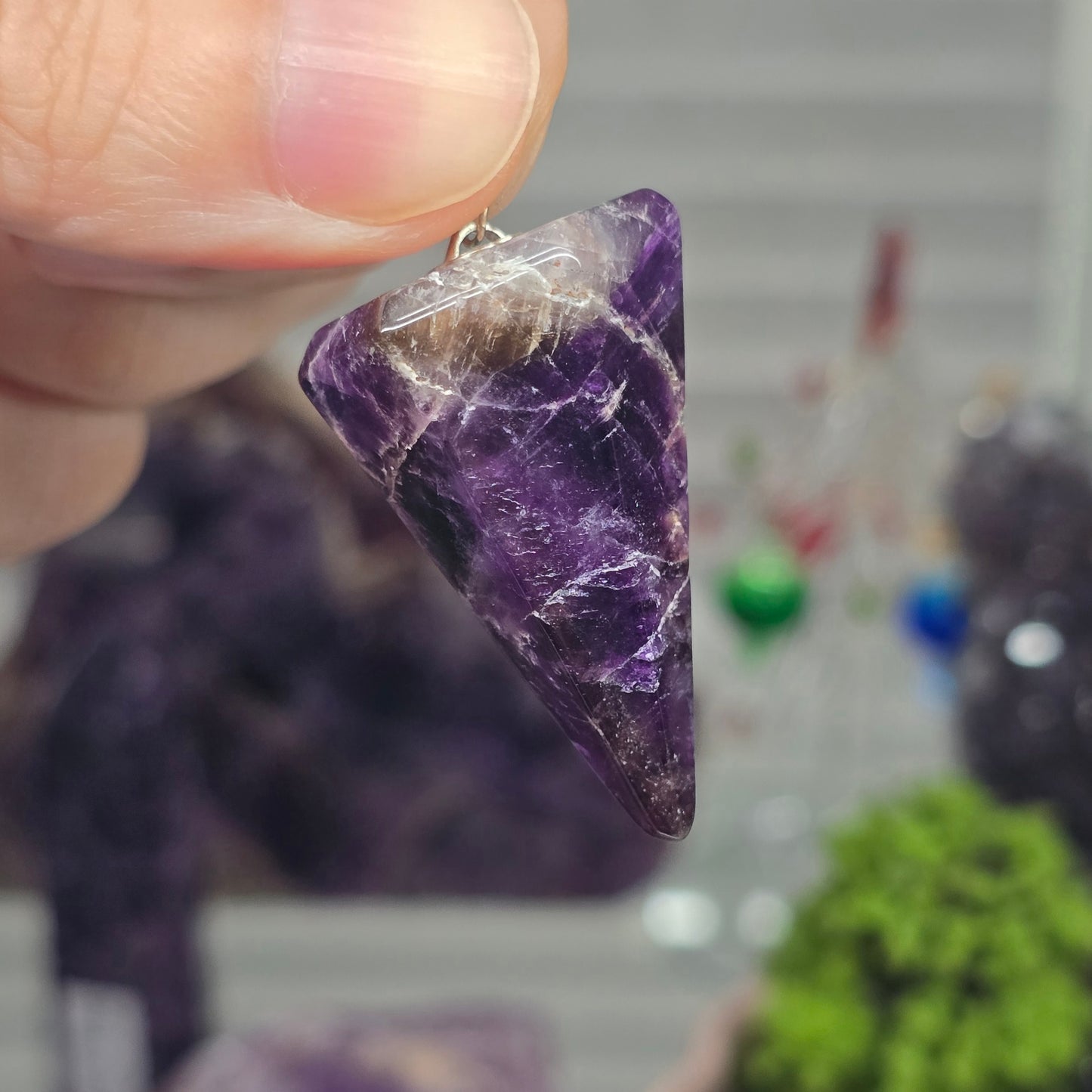 Chevron Amethyst Pendulum with Hamsa hand