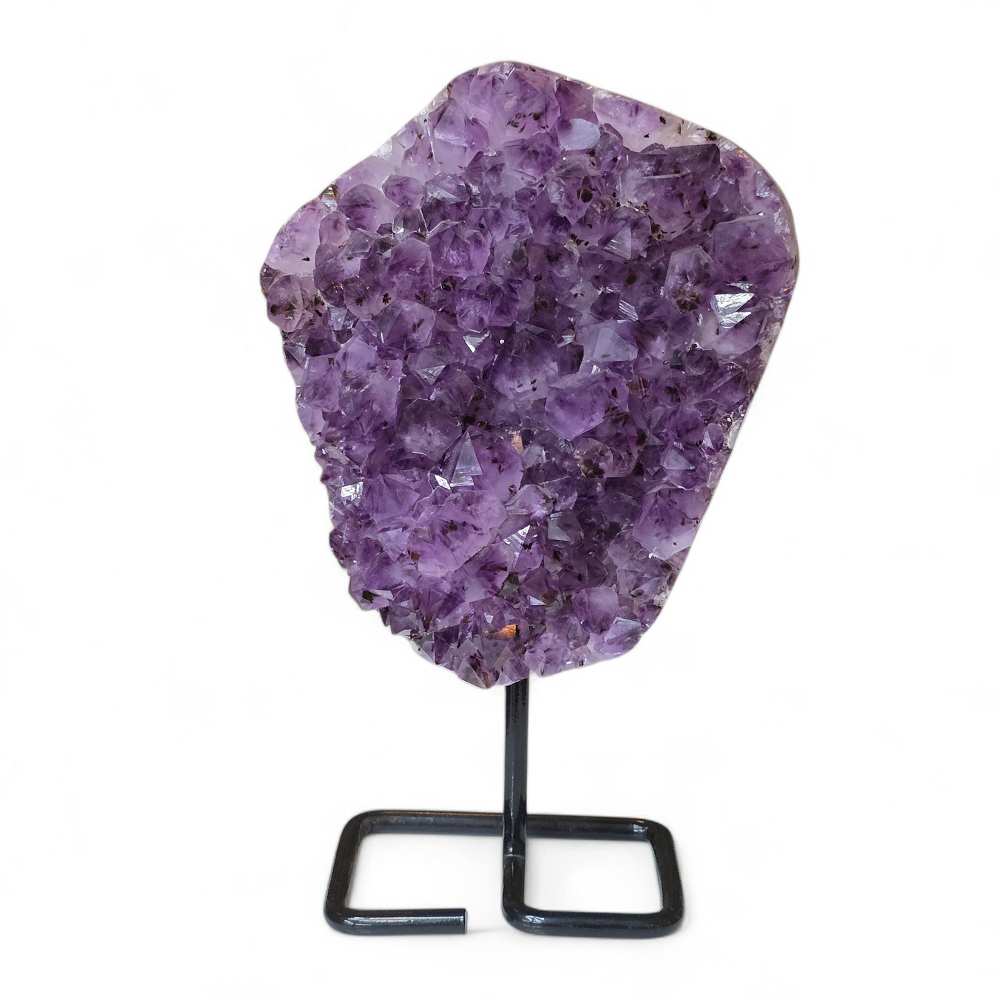 Elevated Serenity: Amethyst Cluster on Modern Metal Stand
