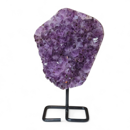 Elevated Serenity: Amethyst Cluster on Modern Metal Stand
