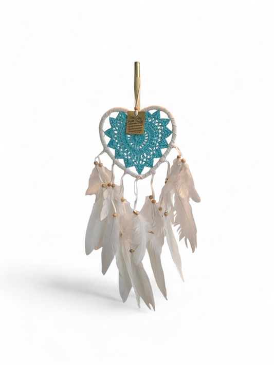 White Feathers Heart Crochet Web Dreamcatcher