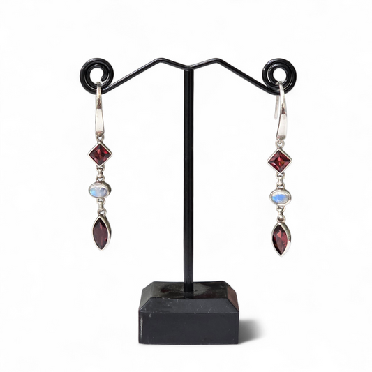Carnelian & Moonstone Earrings (Sterling Silver 925)