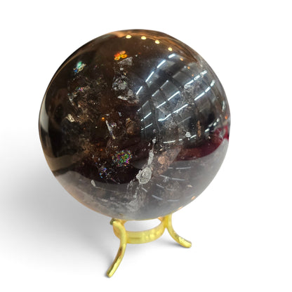 Midnight Shield: Deep Smoky Quartz Sphere (approx. 92mm dia.)