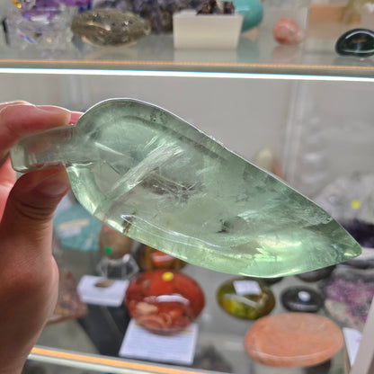 Nature’s Mint: Green Fluorite Hand-Carved Leaf Bowl