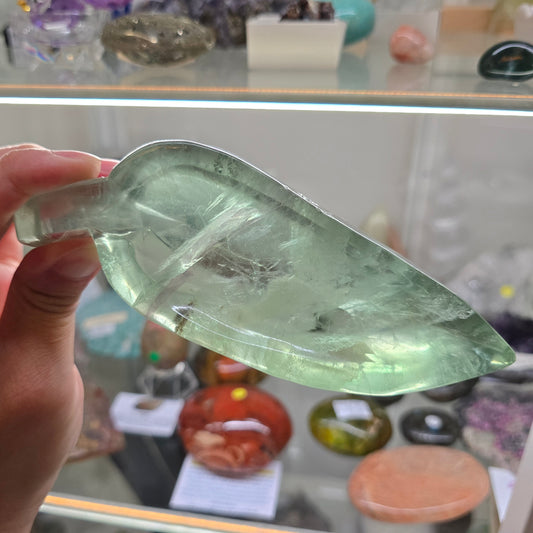 Nature’s Mint: Green Fluorite Hand-Carved Leaf Bowl