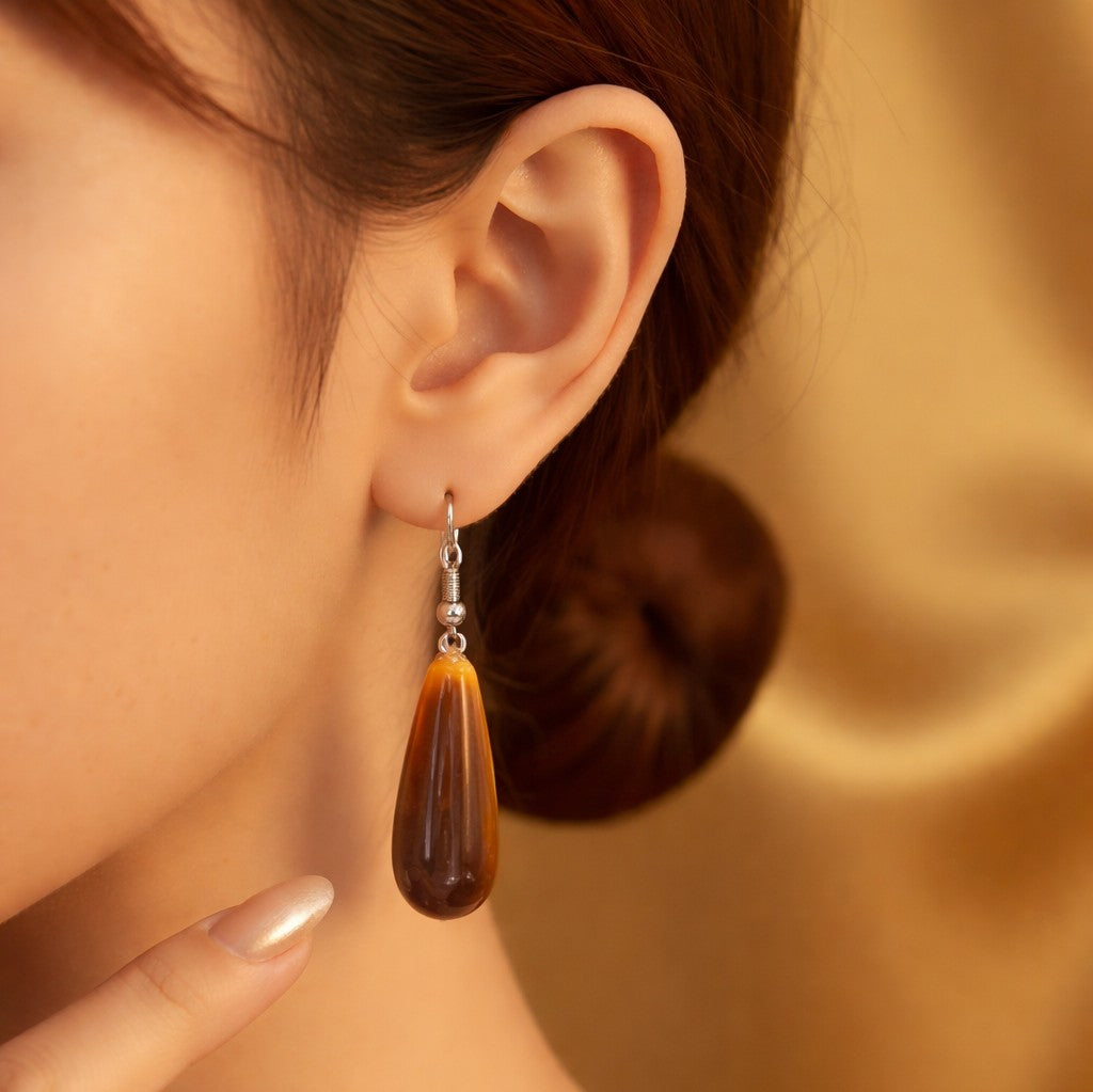 Tiger's Eye Torpedo-Shaped Earrings