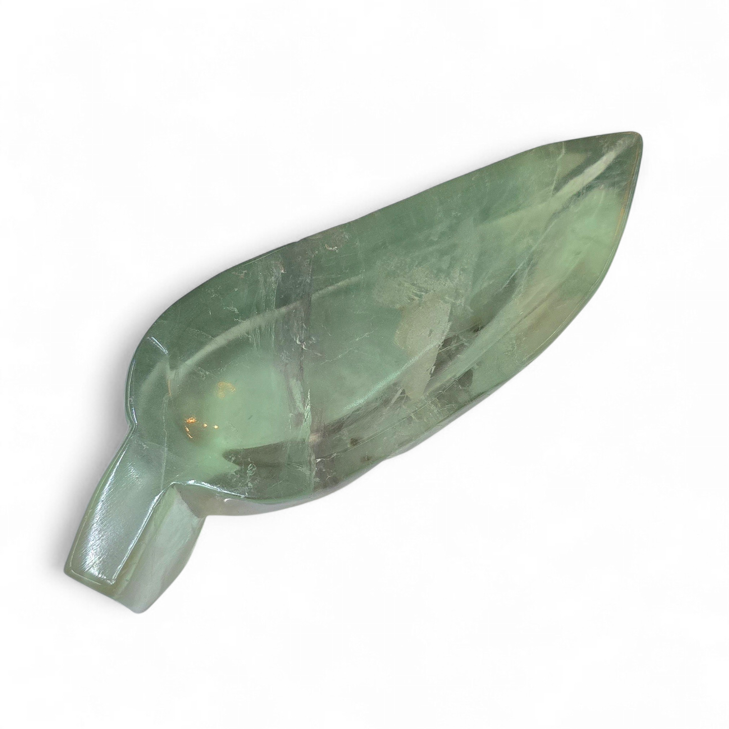Nature’s Mint: Green Fluorite Hand-Carved Leaf Bowl