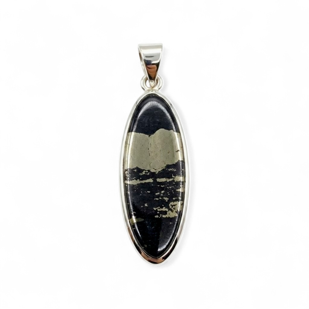 The Alchemist's Shield: "Healer's Gold" (Pyrite in Magnetite) Pendant (Sterling Silver 925)