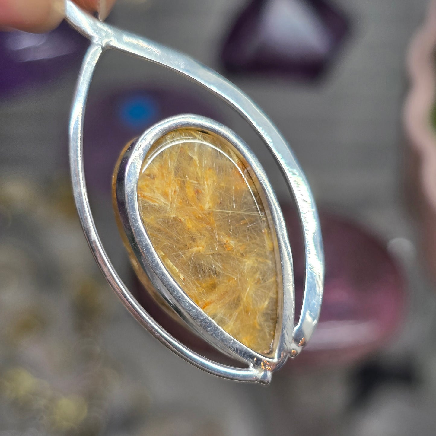Raw Golden Rutilated Quartz Pendant (Sterling Silver 925)