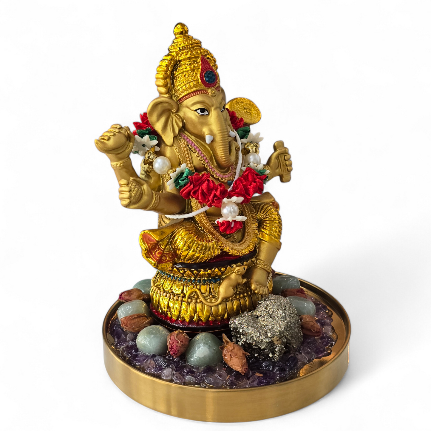 Golden Lord Ganesha Statue with Crystal Accents