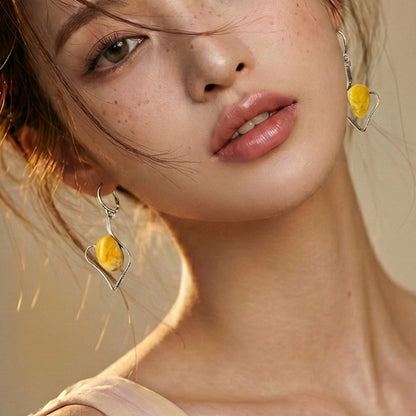 Butterscotch Amber Heart Earrings (Sterling Silver 925)