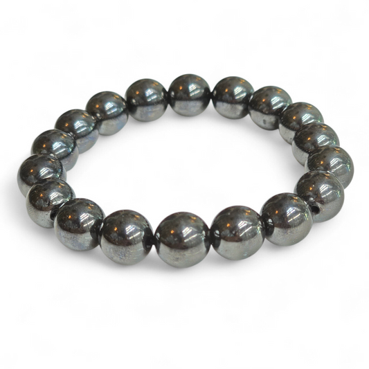 The Iron Shield: Magnetic Hematite Bead Bracelet (10mm Beads · 17cm)