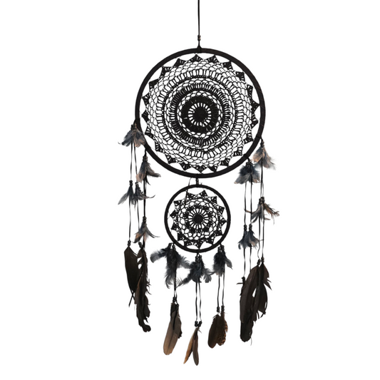 Black Dual-Hoop Protection Macramé Dreamcatcher (Large - 2 Hoops)
